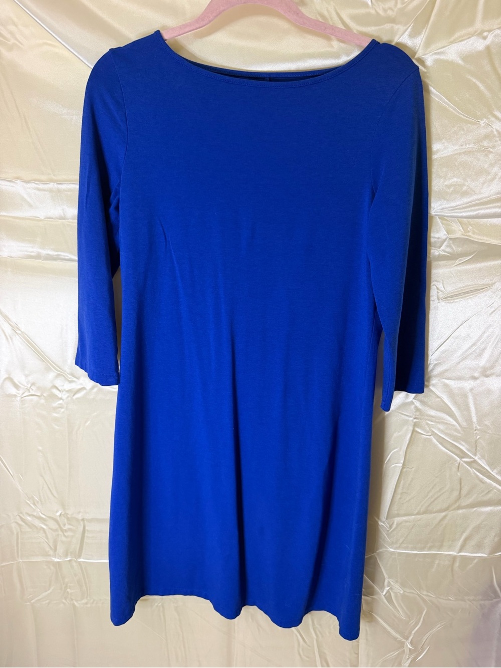 Garnet Hill Dress Womens Small Blue Cotton Modal Stretch 3/4 Sleeve Shift